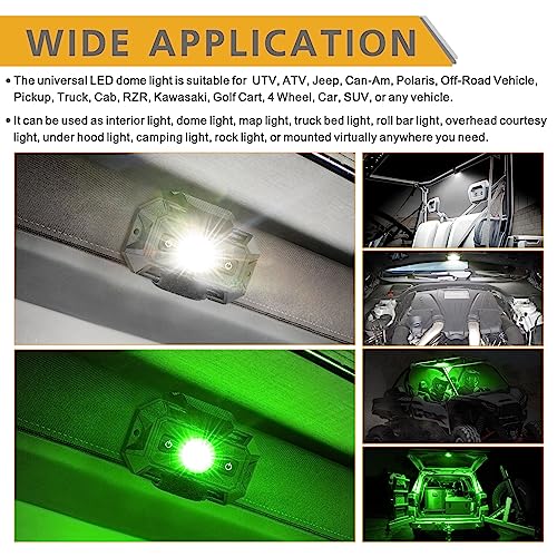 UTV Dome Light with Switch, Rfroad Lighting Universal Roll Bar Mount LED Lights Roll Cage Map Light Interior Lights for UTV ATV Golf Cart Trucks Bed RZR Polaris Off-Road - White/Green - color: Green and white