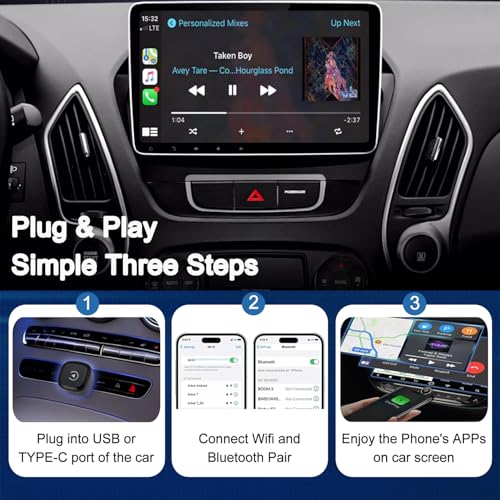 Wireless CarPlay Adapter for Apple Car Play, Small Mini Edition, Converts Factory Wired to Wireless CarPlay, Plug & Play Adapter for Apple iPhone iOS 10+ & Cars from 2015+(2026 Upgrade Black)