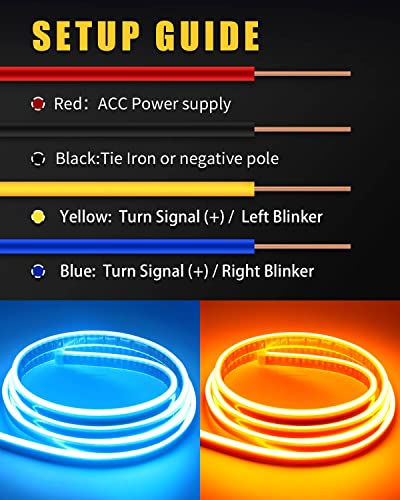 YM E-Bright LED Hood Light Strip, 79in Ice Blue Amber Switchback DRL 12V - color: Ice Blue/Amber Switchback, size: 79 inches