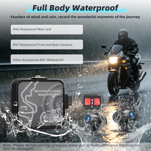 VSYSTO Motorcycle Dash Camera 2K Front and Rear Camera, 5G WiFi High Speed Download Video, Wired Controller, Starlight Night Vision Waterproof Motorbike Camera System, G-Sensor (Black-D6WL) - color: Black-D6WL