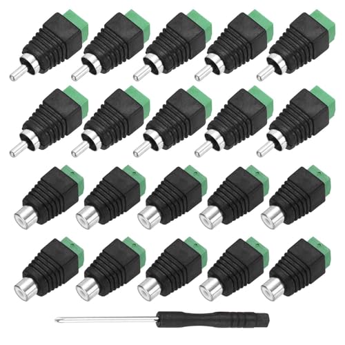 MECCANIXITY 8Pcs RCA Cable Solderless Adapter, Audio/Video Speaker Wire RCA Male Female Plugs, Screw Terminal Connector, Black(Includes Screwdriver)
