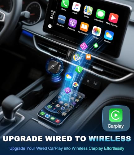 Wireless CarPlay Adapter for Apple iPhone, Converts Factory Wired CarPlay to Wireless, USB-C CarPlay Dongle with Plug & Play Auto-Reconnect, for Cars with Wired CarPlay, iOS 10+