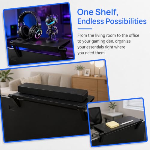 7-Inch Adjustable Screen Top Shelf Organizer for TV Computer Monitor Flat Screen 'TV Mount Top Shelf Used to Place Soundbar Cable Box Speakers Apple TV Play-Station Camera Frames Remote-Black - size: 6 inch
