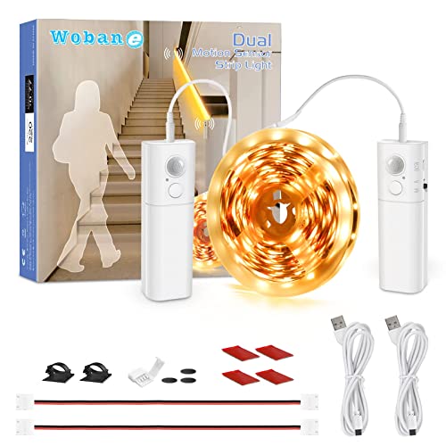 WOBANE 16.4ft Dual Motion Sensor Under Bed Lights,Rechargeable LED Strip - color: Warm White, size: 16.4ft White
