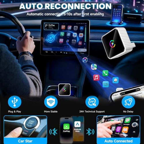 2026 Wireless CarPlay & Android Auto Adapter, 2-in-1 5GHz WiFi Plug & Play Aluminum Dongle for OEM Wired Cars (2016+), Mini Adapter for iPhone iOS 10+ & Android 11+, USB/Type-C