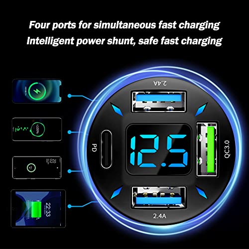 Car Charger 66W Super Fast Charging with USB C&QC 3.0(Voltmeter&LED Lights) Universal Quick Charge for 12-24V Car Cigarette Lighter Plug,Compatible with iPhone 14 13,S22,iPad(2Pcs-Black-QC/PD/2.4A) - color: 2Pcs-Black-QC/PD/2.4A