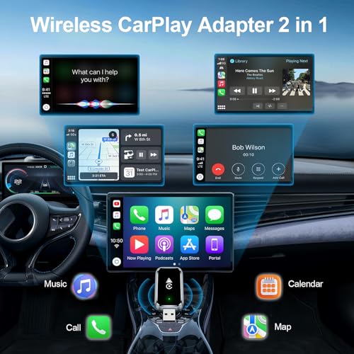 Wireless CarPlay Adapter for iPhone & Android, Plug & Play Bluetooth Dongle