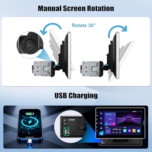 Single Din Car Stereo with Wireless Carplay Android Auto 10.1 Inch IPS Touchscreen Car Radio with Mirror Link Bluetooth 5.2 Handsfree FM RDS EQ USB SWC Car Audio Receiver Backup Camera