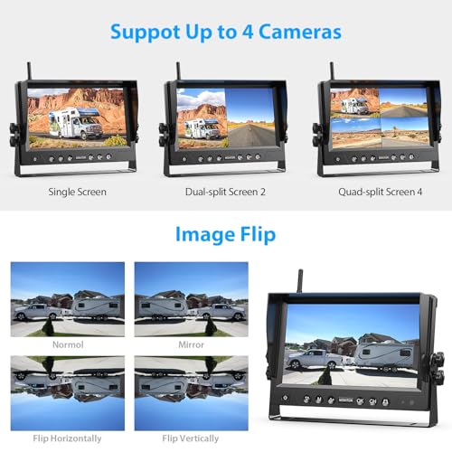 3 Magnetic Solar Wireless Backup Camera System, Quad RV Rearview Backup Cameras Wireless System with HD1080P 9 Inch DVR Monitor for Trailer RV Trucks, Built-in 9600mAh Solar Battery, ZEROXCLUB BL903 - size: 9"-3 Cam