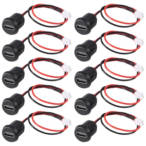 10-Pack USB-C Female to Male Charger Jacks - Chassis Crimp Connectors, Direct Watersafe Port, 3A High Current, Black Round - style: A