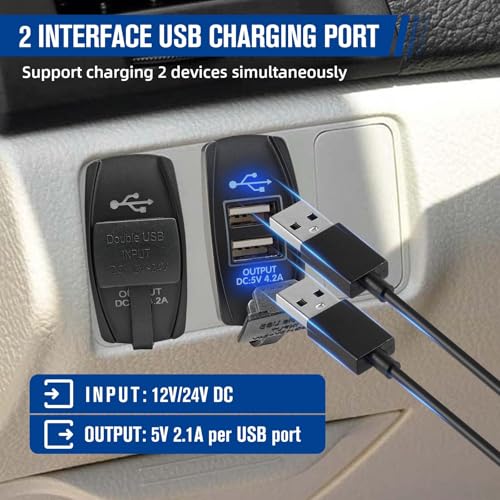 Anina LED Rocker Switch, 3 Pack 12A/20A 24V/10A LED Light Bar & Rear Light & 4.2A Dual USB Car Charger Port with Jumper Wire for Marine Toggle Switch Panel on ATV UTV Boat Polaris Can-Am Blue