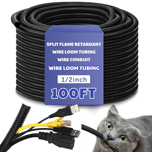 Kanayu 1/2''-100 Ft Split Wire Loom Tubing, Black Flame Retardant - color: Black, size: 1/2 Inch 100Ft