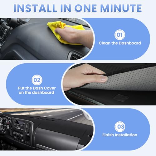 Sunsdrew Upgraded Dash Cover for 2007-2013 Chevrolet Silverado Accessories - size: 07-13 Silverado Dash Cover(Black)