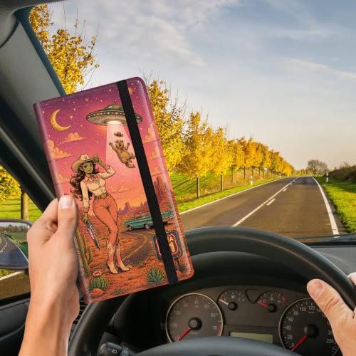 Car Registration and Insurance Card Holder Wallet, Alien Cowgirl Pink Vehicle Document Organizer for Glove Box, Auto License & ID Card Holder Case, Slim Multi-Slot Car Paper Organizer - color: Desert Alien Cowgirl Pink