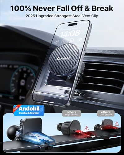 【Military-Grade】andobil 3 in1 Magnetic Phone Holder for Car Dashboard Windshield Vent 【Upgrade Suction & Strongest Magnet】Retractable for MagSafe Car Mount Mats for iPhone 17 16 15 14 Pro Max Sumsung - color: dashboard-black