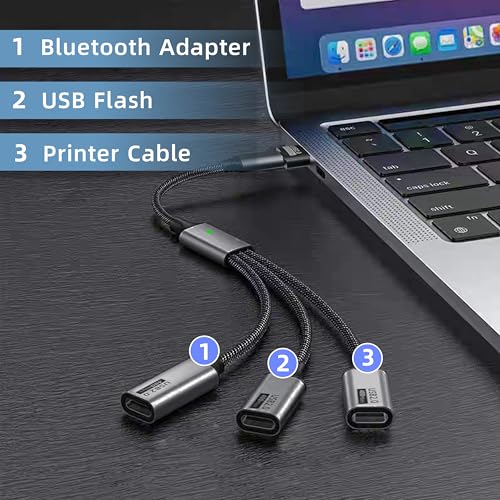 USB C Splitter 1 in 3 USB-C Out, USB Type C Splitter, USBC Male to Multi Type C Female Port Power Charging and Data Transfer Cable for Laptop Mac Flash Drive Keyboard Mouse