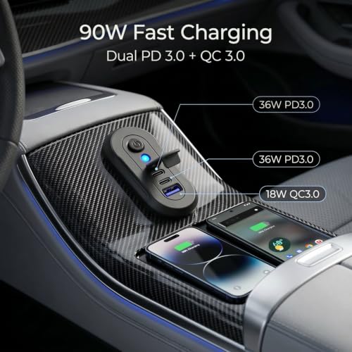 90W 12V RV USB Outlet 3 Port Wall Mount Quick Car Charger Waterproof - color: Black, size: 1P
