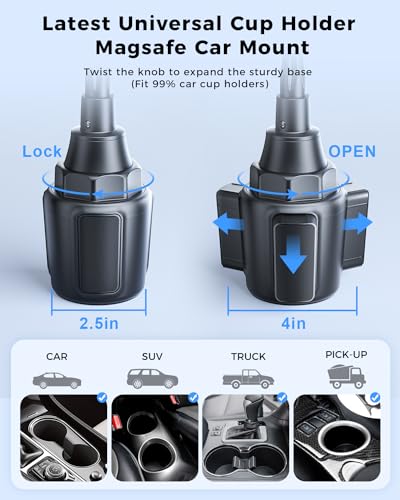 SUPERONE MagSafe Cup Holder Phone Charger & Cigarette Lighter Splitter for iPhone 15/14/13/12 Series, 15W Fast Charging, 180W Total Power, 3 USB Ports