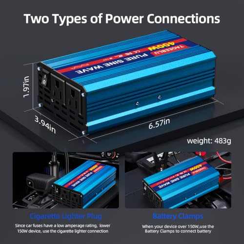 400W Pure Sine Wave Power Inverter 12V DC to 110V 120V AC for Vehicles
