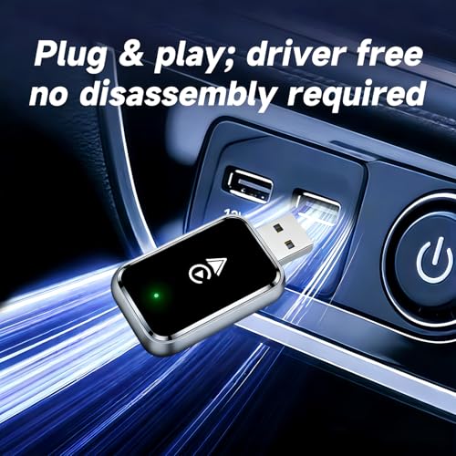 Wireless CarPlay Adapter for iPhone & Android, Plug & Play Bluetooth Dongle