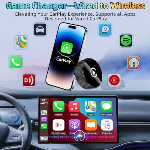 LENVA Wireless CarPlay Adapter, 2025 Upgrade Mini Design for Cars, Plug and Play Easy Use Fast Stable Connection No Delay (Only for iPhone, Not for Android) - color: Black