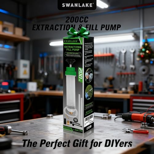 SWANLAKE 200cc Fluid Extractor & Fill Pump, Automotive Fluid Pump Extractor, Oil Change Pumps with 23'' Long Hose, 2PCS 12'' Extension Tubes, Suction Pumps for Lawn Mowers Cars - color: 200ML with Hose Green