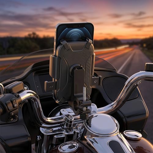 Bike Phone Holder, Motorcycle Mount Phone Holder, Handlebar Cell Phone Clamp for 4.7-6.8" Smartphones, Universal Motorcycle Phone Holder, Gift for Cyclists (Black)