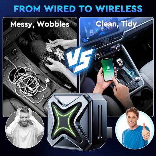 Elrina 2026 New-Gen Wireless CarPlay Adapter with Button Control, 5s Fast Auto-Reconnect Ultra Mini Wired to Wireless Plug & Play Adapter for iPhone & Android Auto, Stable 5.8GHz WiFi, Bluetooth 5.4