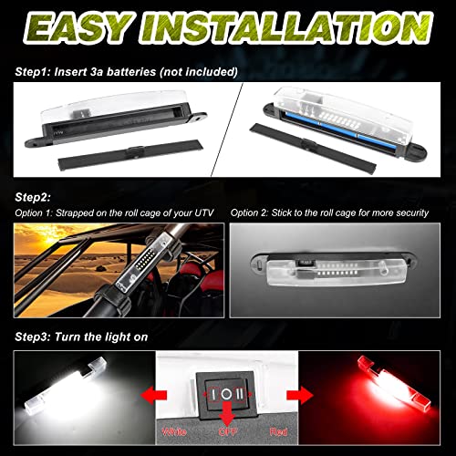 UTV Interior Dome Light Red/White with Switch, Roll Bar Mount LED Light - color: Red