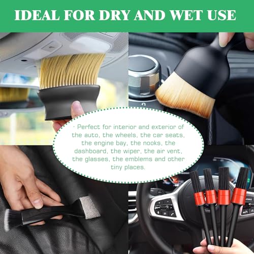 14Pcs Car Interior & Exterior Dusting Brush Set Contains Soft Cleaning Brushes, Auto Boars Hair Detailing Brushes, Double Head Brush for Automotive Air Conditioning Vent Dashboard Screen