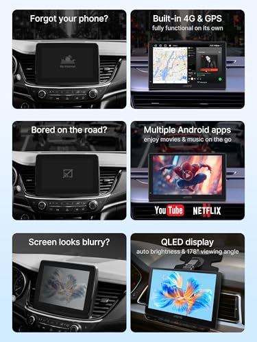 Wireless CarPlay Screen for Car, 9-Inch QLED Portable Android Auto Display - size: 9"