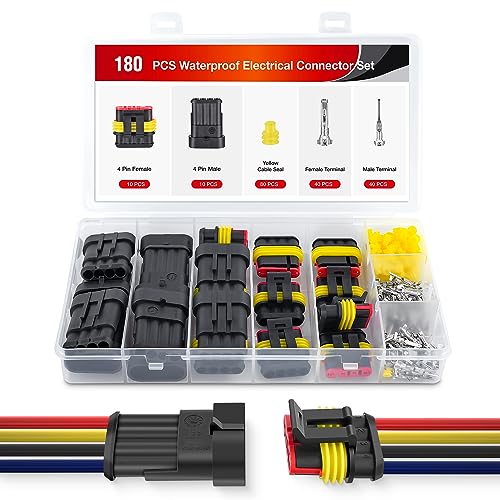 Nilight 180PCS 4 Pin Electrical Connector Plug with Male Female Terminals - size: 4Pin Connector 200Pcs
