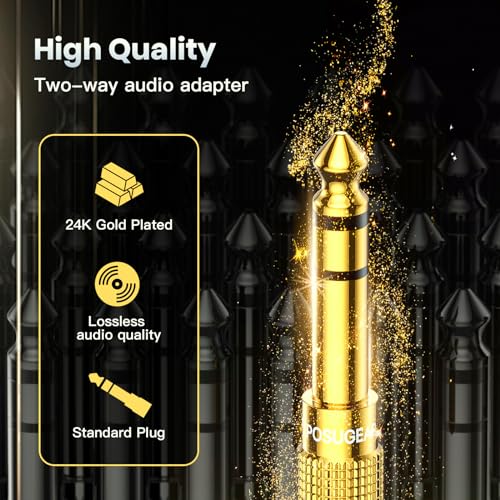 POSUGEAR 6.35mm 1/4 Male to 3.5mm 1/8 Female Headphone Jack Adapter 2 Pack - size: 2 PACK