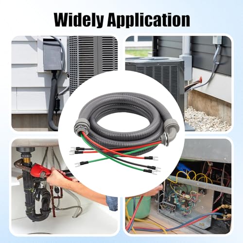 1/2Inch Power Whips Assembly, 12FT Nonmetallic Liquid Tight Flexible Conduit Wire with 3 Conductors 10 Gauge THHN Electrical Wires, A/C Hook-up Whip Kit Electrical Wire(12FTx1/2Inch) - color: Teminal, size: 12FT