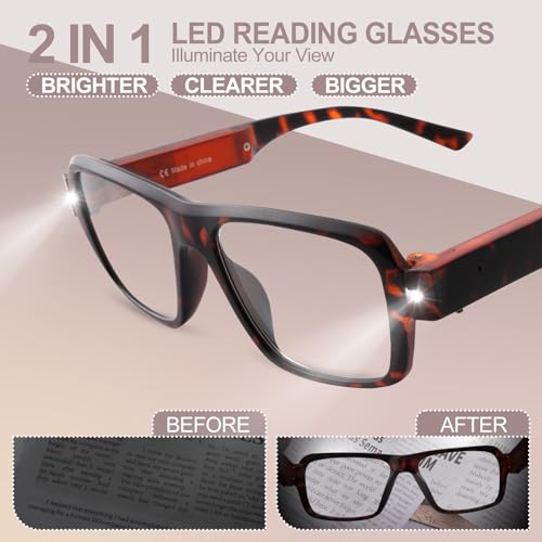 LED Reading Glasses USB Rechargeable, Lighted Readers for Seniors - color: Demi