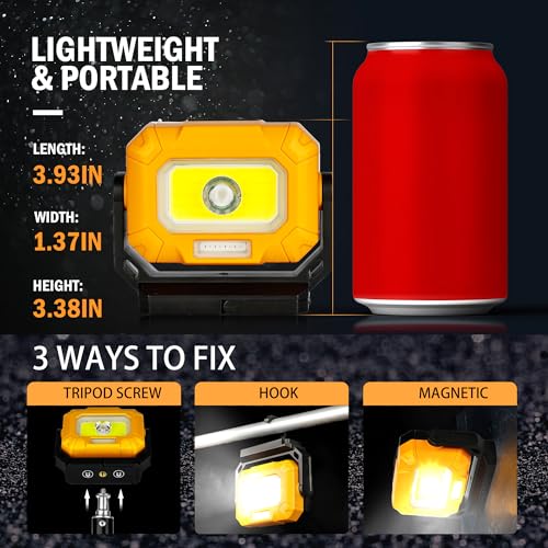 Magnetic Work Light, 1200LM Rechargeable Shop Lights - color: Yellow