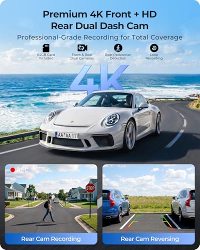 10.26" Wireless Portable 60FPS CarPlay Screen with 4K Front & HD Rear Dual Dash Cam for Apple Car Play & Android Auto 1920*720 Fully Laminated Tablet with Mirror Link, Bluetooth, GPS Navigation