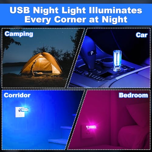 4 PCS Car USB Lights, Car Interior Ambient Lights, Mini Touch Dimmable Glass Bottle LED Bulb for Vehicle, Bedroom, Hallway, Camping, Car Decoration (2Blue+2Red)