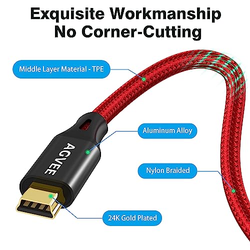 AGVEE 3.3ft Mini USB Cable, Durable USB-A to Mini-B Data and Charger - color: Red, size: 3.3ft