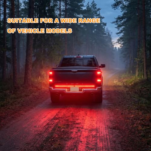 59" LED Tailgate Light Strip, Arrow-Style Light Strip with Red Running Brake Amber Turn Signal Strobe Lights, Waterproof Flexible LED Tailgate Lamp Bar for Pickup Truck SUV RV - color: 59 inches