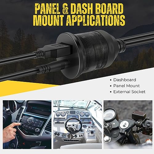 TNP USB RCA Flush Mount Cable - Dashboard Panel Dash Mount Port USB + RCA to USB + 3.5mm AUX Socket Jack Plug Connector Extension Wire Cord for Car Truck Trailer Boat Motorcycle (1M / 3FT)