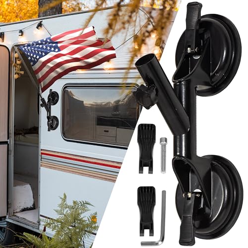 RV Flag Pole Holder, Suction Cup Flag Mount for RVs, Campers, Trucks, Cars and Boats, No Drill Flagpole Holder for Smooth Surfaces, Fits Poles up to 1.18 in