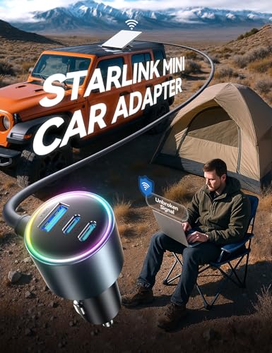 Starlink Mini Car Adapter with 10FT Cable, Dual PD 45W+USB 30W, 12V-24V - color: Black, size: 10FT