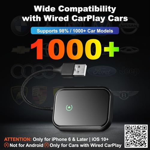 Wireless CarPlay Adapter for iPhone, Wireless Adapter USB-C, Bluetooth Connection, Auto-Switch Between Multiple iPhones, Fast & Stable, iOS 10+ (Space Black) - color: Classic Black