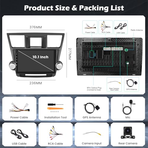4+64G 10'' Android 15 Car Stereo for Toyota Highlander 2008-2014
