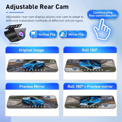 Mirror Dual Dash Camera with Voice Control,4K+2.5K Rear View Mirror Camera with 5.8GHz WiFi and APP Control, WDR Night Vision, Loop Recording, G-Sensor, Parking Monitor 64GB Card Included - style: 4K Front + 2.5K Rear + Voice Control