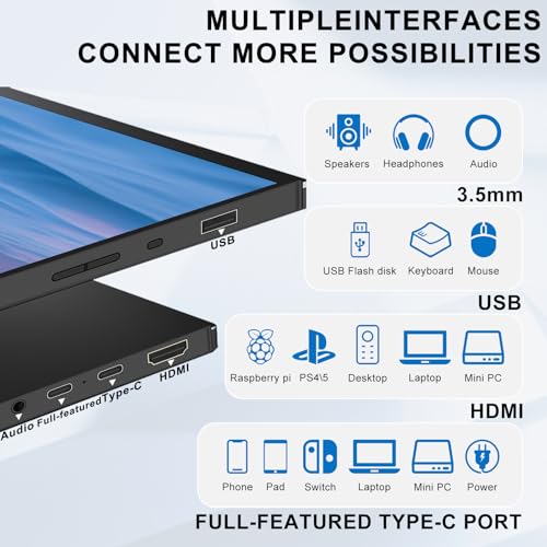 Topmonitor Portable Monitor Touchscreen 15.6" 1080P FHD IPS, 10-Point Touch Travel Gaming Display with Dual Speakers & Kickstand, USB-C HDMI External Screen for Laptop, MacBook, Phone, PS5, Switch - size: 15.6 inch 1080P 2