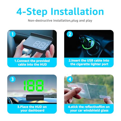 Heads up Display for Cars, Car HUD, GPS Speedometer,Head up Display for Car - color: Green