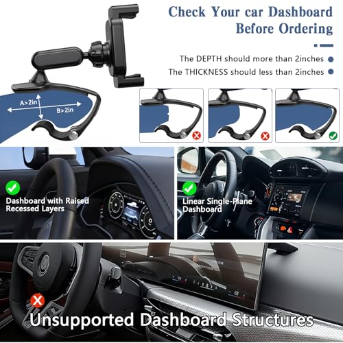 Universal 360 Dashboard Phone Holder, Easily Adjustable No-harm Clip Design Phone Mount for Car Compatible with All 4-7 Inch Smartphones