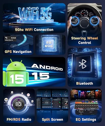 5Ghz WiFi Car Radio for Dodge RAM 2002-2006, for Jeep Wrangler 2003-2006,Jeep Grand Cherokee 1999-2004,Android 15 Car Stereo,6.86nch IPS Touchscreen,Carplay/Android Auto,Bluetooth GPS Camera - style: 2G+64G